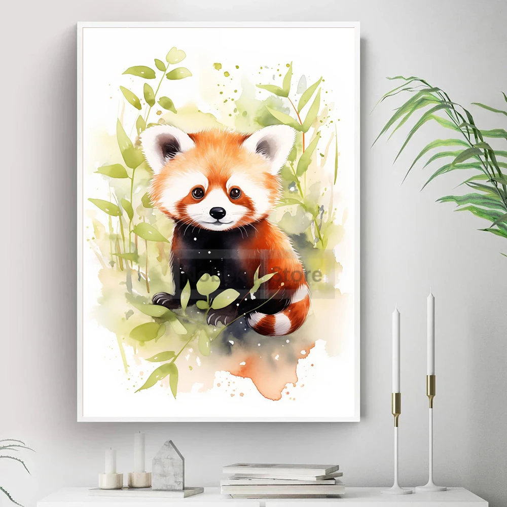 Watercolor Style Red Panda Posters Lovely Animal Lesser Panda Prints Canvas Painting Wall Art Pictures Home Room Decor Kids Gift