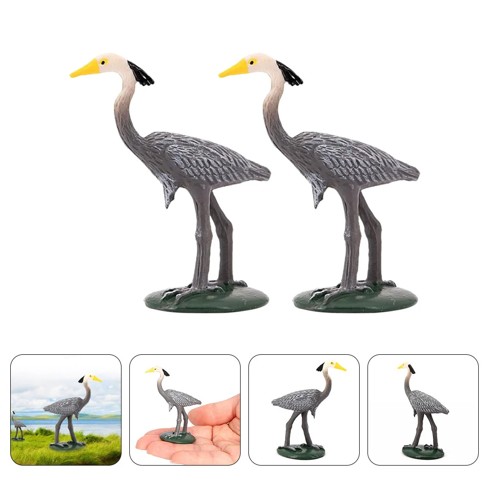 

2 Pcs Simulation Crane Adornment Artificial Ornament Novelty Figurine Small Animals