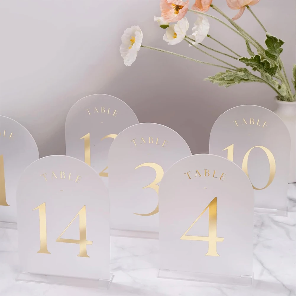 

Frosted Arch Wedding Table Numbers with Holder Clear Arch Acrylic Table Numbers for Reception Birthdays Anniversary & More