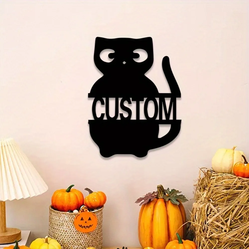 Custom Black Cat - Themed Iron Wall Decor Name - Inscribed Bohemian Style Home Living Room Easy - Install Festive Gift Sign