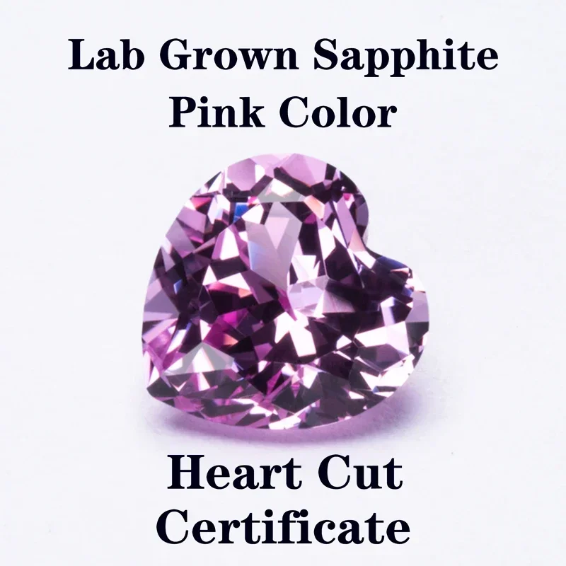 Lab Grown Sapphire Heart Shape Pink Color Charms Advanced Jewelry Rings Earrings Making Extremely Shiny Quality Certificate