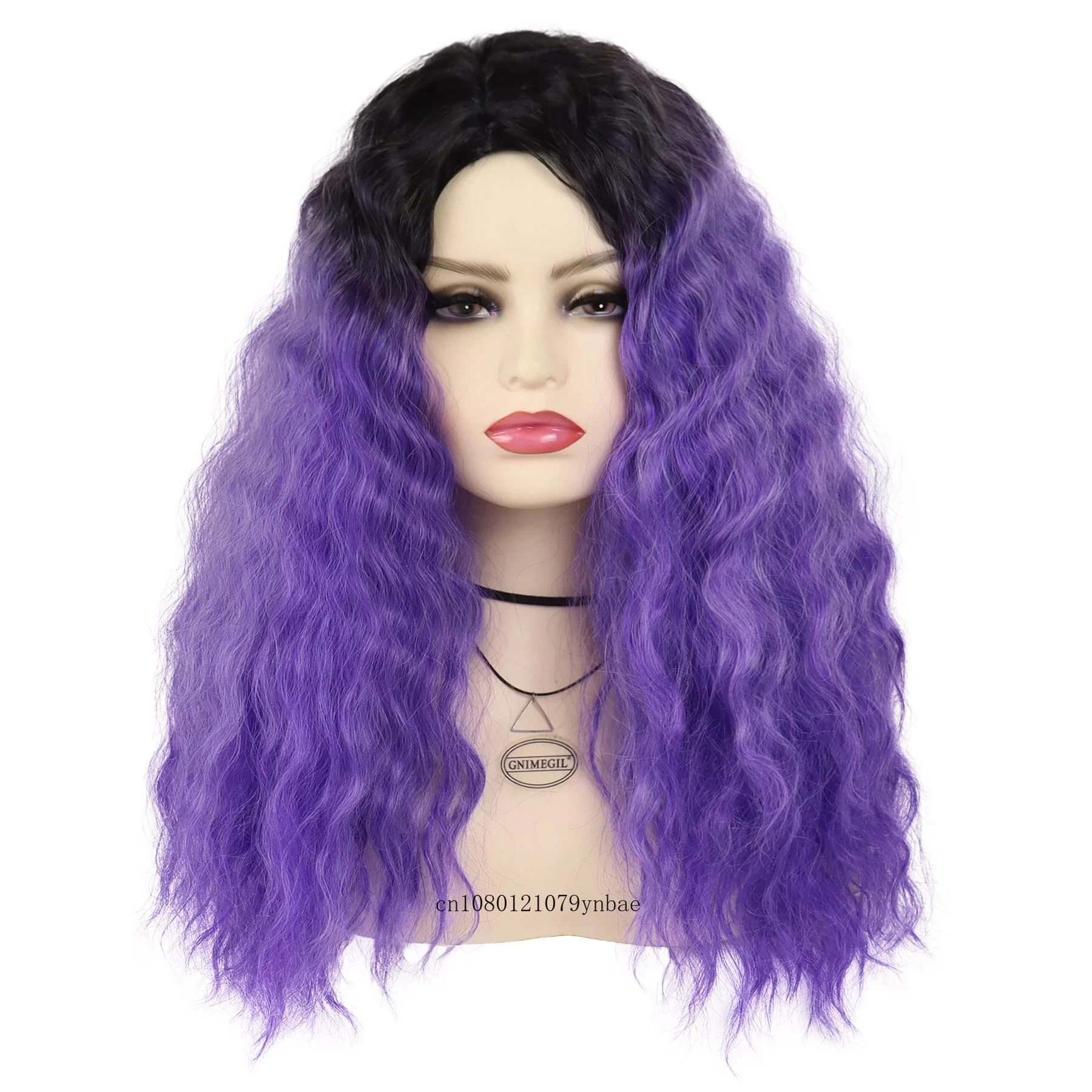 CosplayHalloween Purple Wigs Synthetic Dark Root Long Curly Wavy Wig with Bangs for Women Lady Natural Looking Cosplay Party Cos