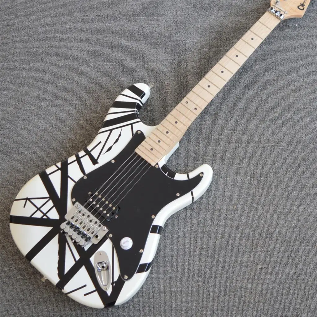 Black and White Stripe Electric Guitar,2021 New Tremolo Bridge Solid Wood Guitarra with Maple Fingerboard