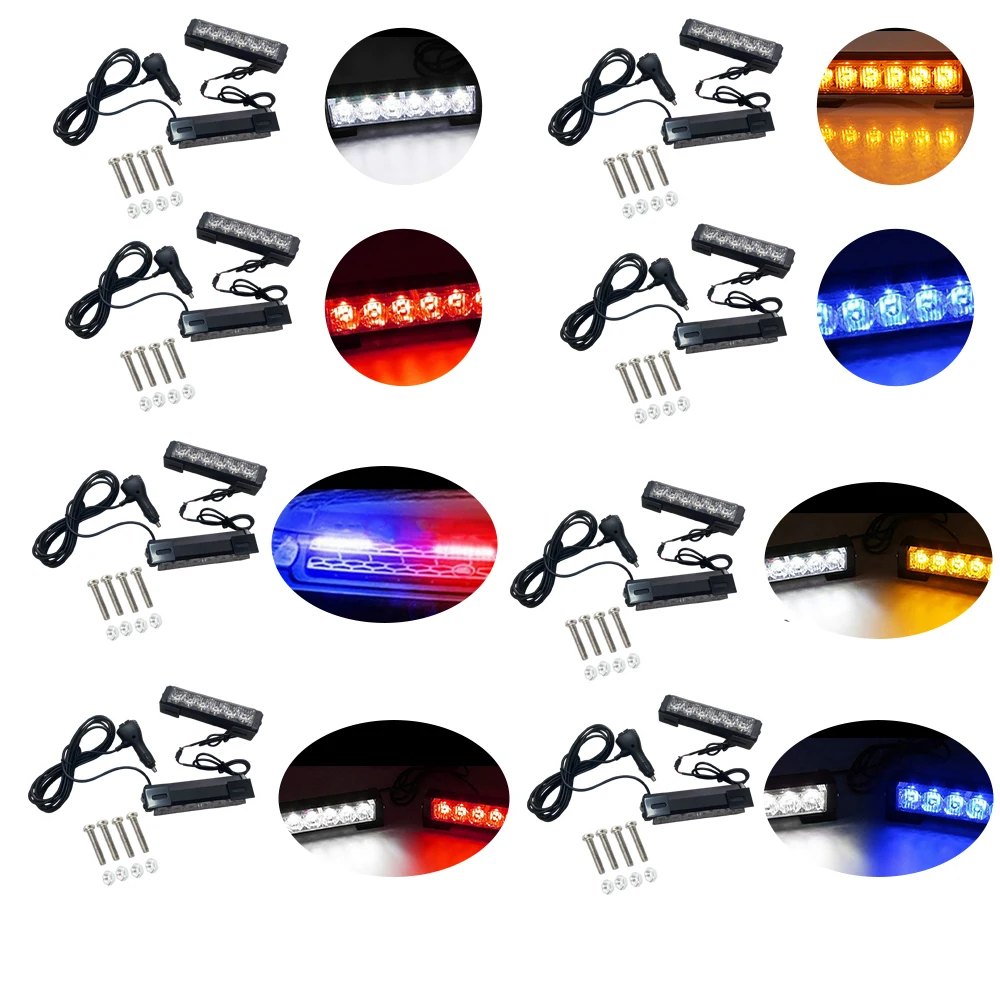 

2x 12V LED Flashing Lights with Accessories Led Warning Lights 5 Light Colors 8 Options Waterproof for Trailer Truck Car SUV RV