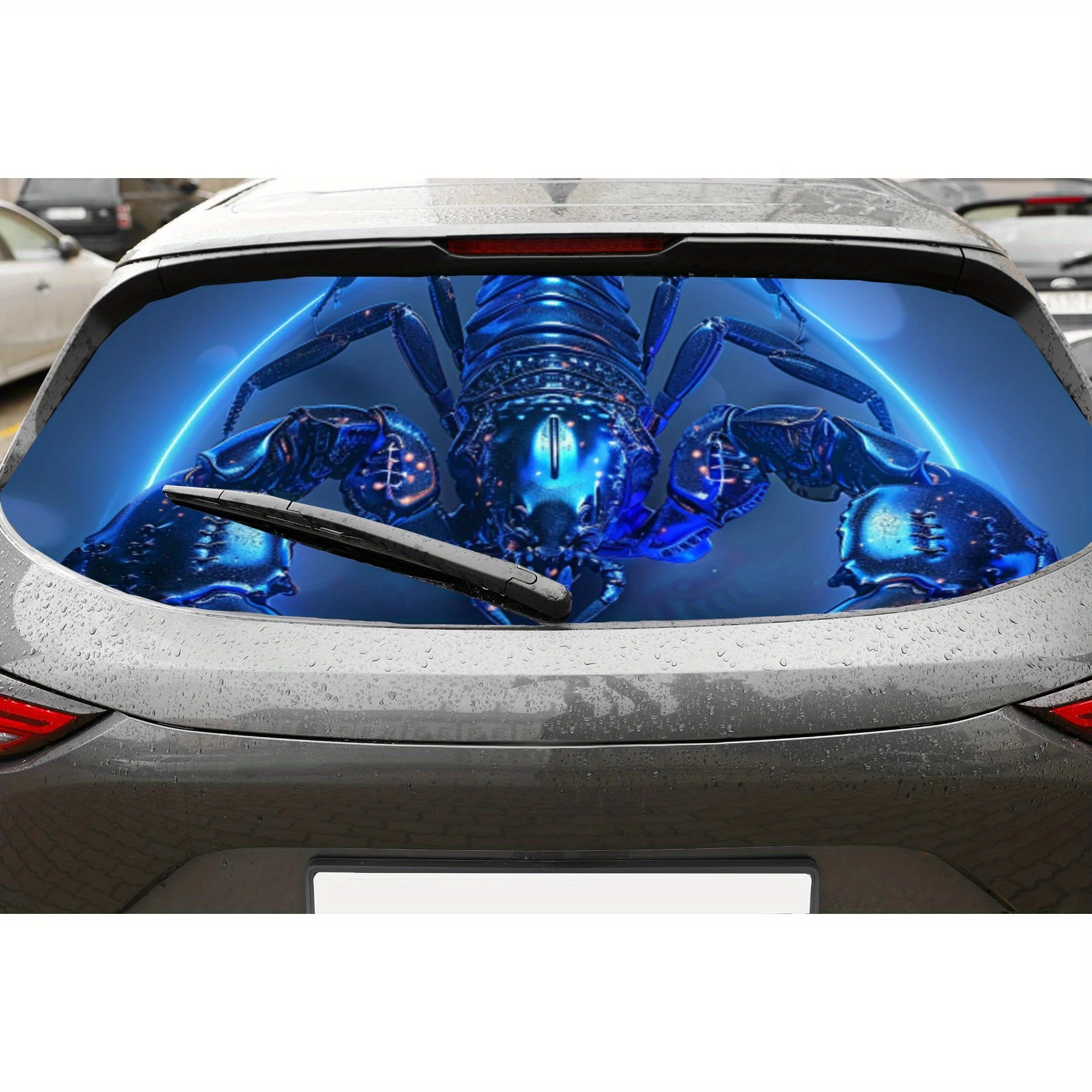

Blue Energy Scorpion Print Car Rear Windshield Sticker Truck Window See Through Perforated Back Window Vinyl Wrap Decal Self Adh