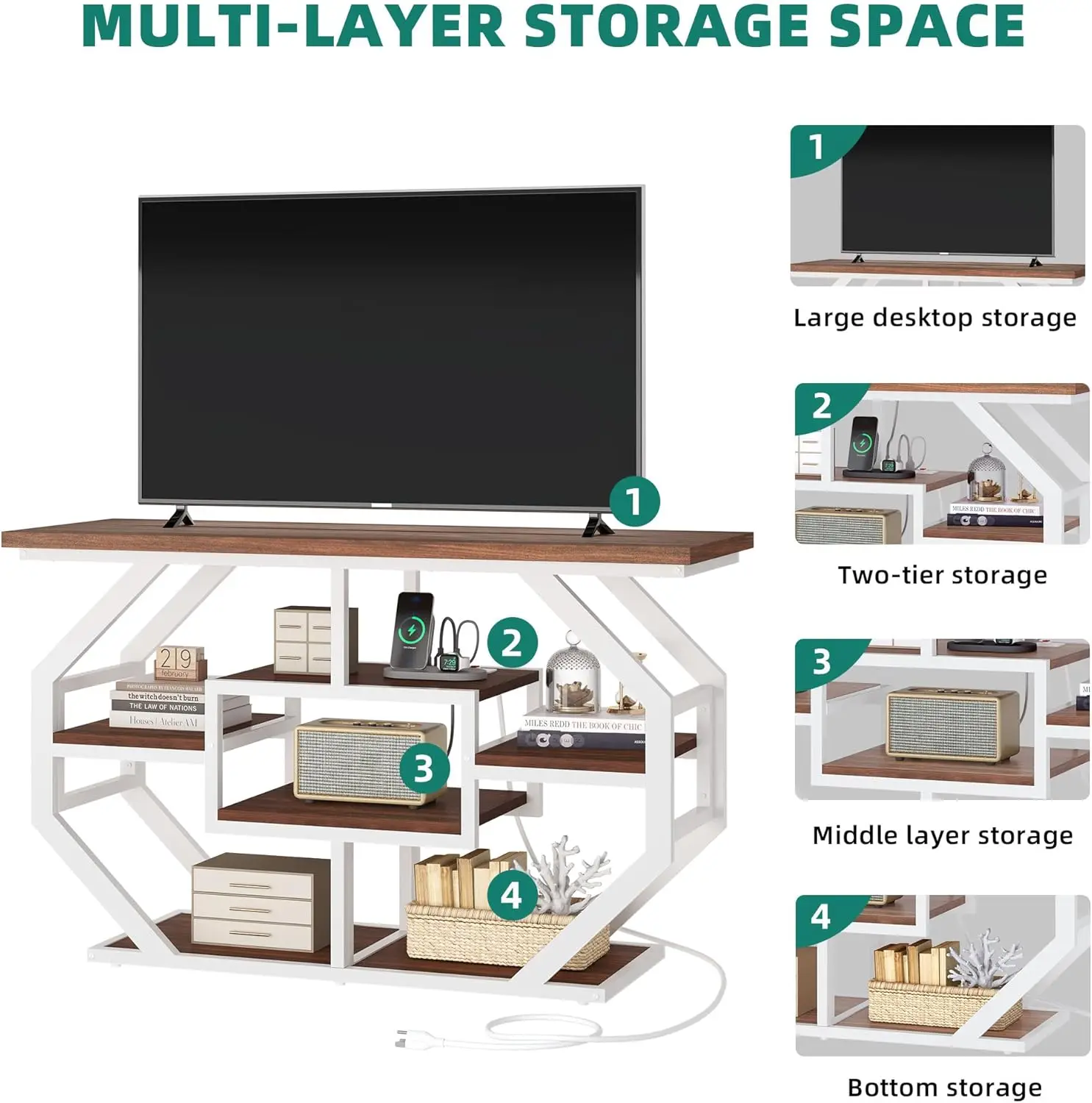 Yitahome-mesa console com prateleiras de armazenamento, sofá mesa com Power Outlets, moderna mesa de entrada, longa mesa de entrada,
