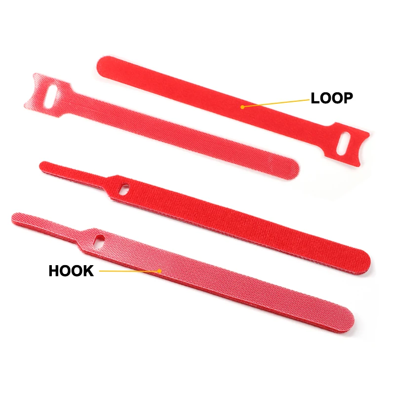 Red 20 ~ 500Pcs Reusable Cable Tie Adjustable Fastening Hook and Loop Household DIY Line Organizer Management Strap Nylon Ties