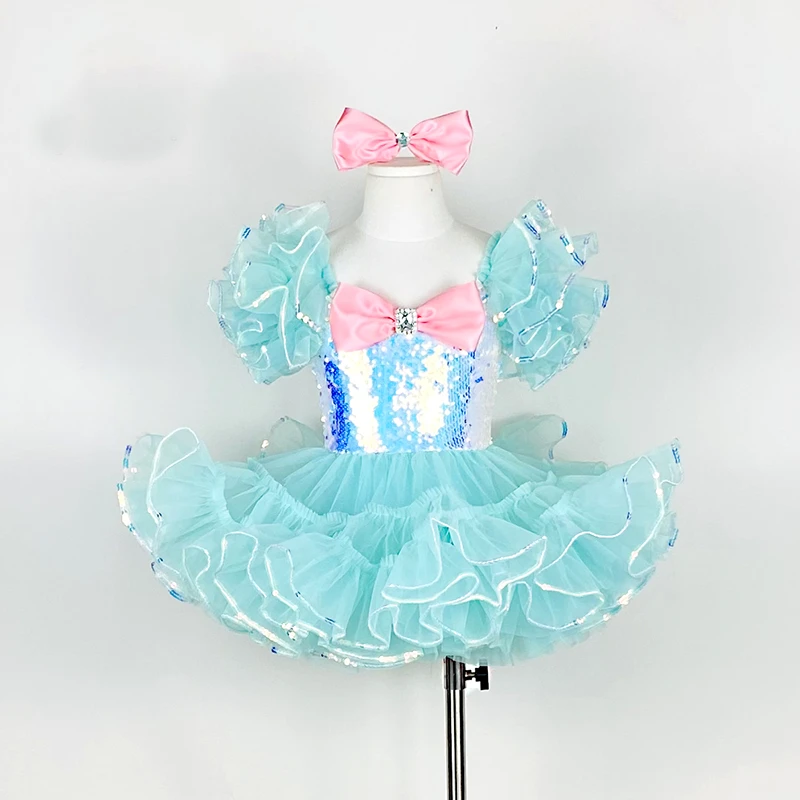 Kinder Ballsaal Kleidung Pailletten modernen Tanz Tutu Kleid Mädchen Jazz Tanz Kostüm Bühne tragen Kleinkind Hochzeit Prinzessin Kleid