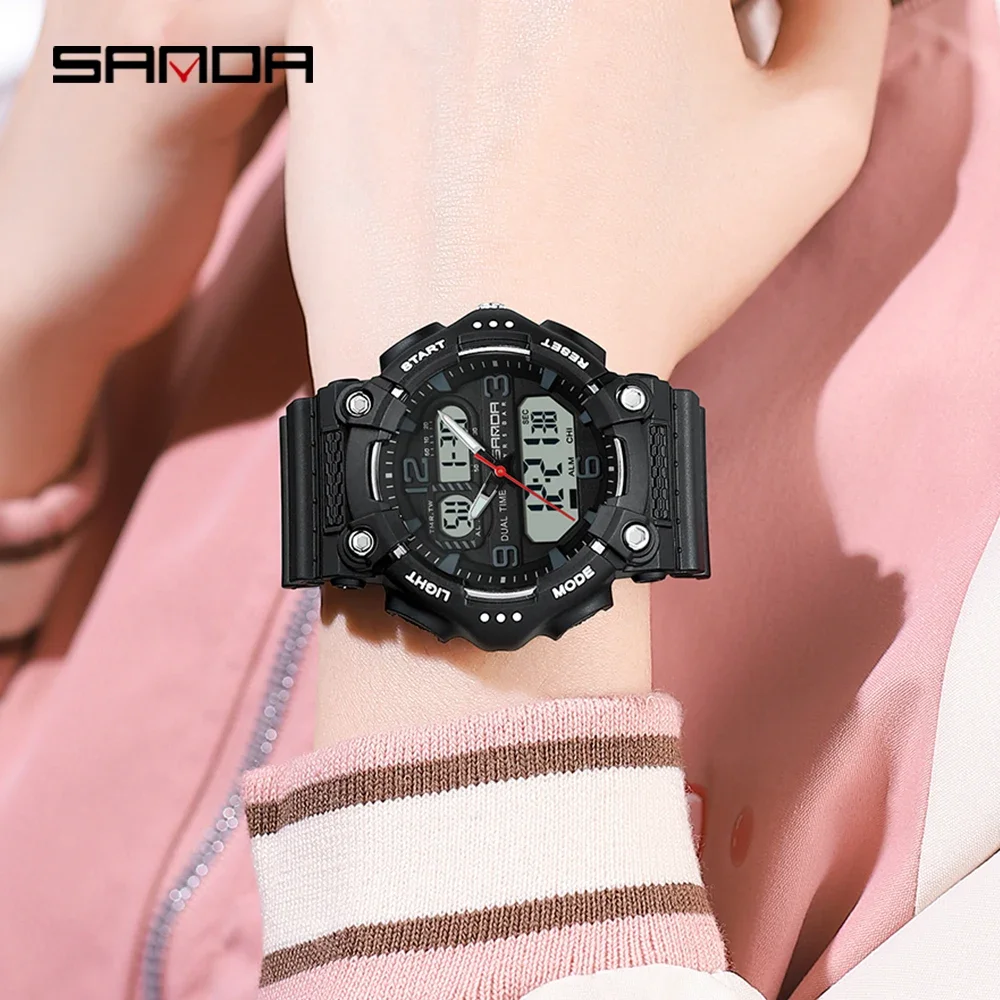 SANDA 6179 orologio sportivo da uomo di moda tecnologia nera orologio elettronico al quarzo da uomo multifunzionale impermeabile e antiurto