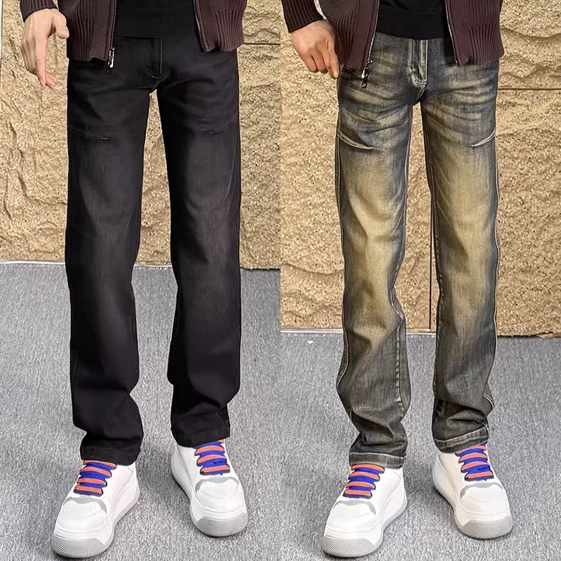 

Loose Fit Men's Jeans Water Waed Sli Straight Leg Pants Autumn Winter New Arrival Durable Denim mid Waist Zipper Closure