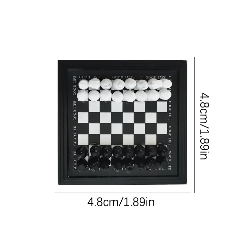 1/12 Dollhouse Mini Chess Set Black And White Chess Pieces Chessboard Ornaments Dollhouse Home Decoration Pretend Play Toys