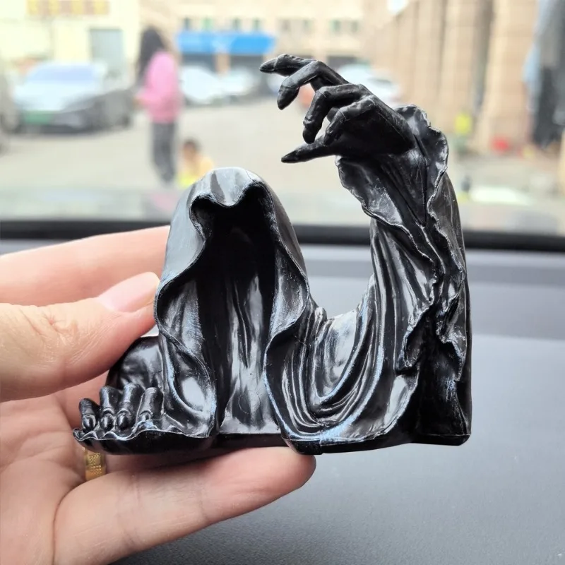 

Grim Reaper Sculpture Art Decorative Halloween Resin Desk Figure Ornament Mysterious Man Sitting For Home Car Desktop Decoration