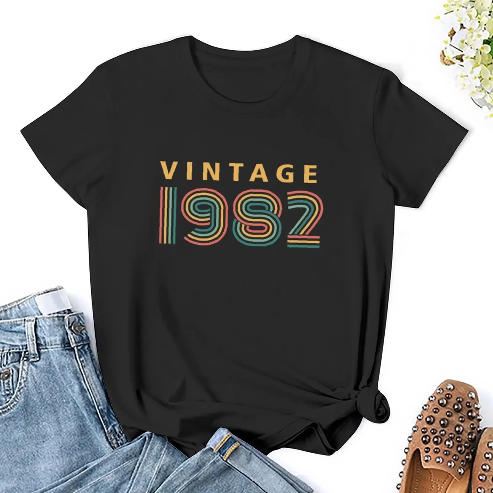 vintage 1982 T-Shirt customs design your own Blouse sports fans t-shirts for Women cotton