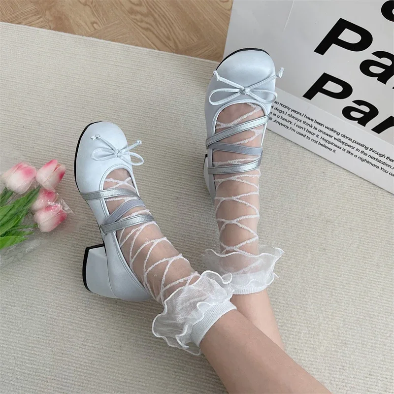 New Chunky Heels Cross toed  Lolita Pumps Shoes Women Mary Janes Shoes Spring Summer Autumn Fashion Comfy Women Dancing Shoes