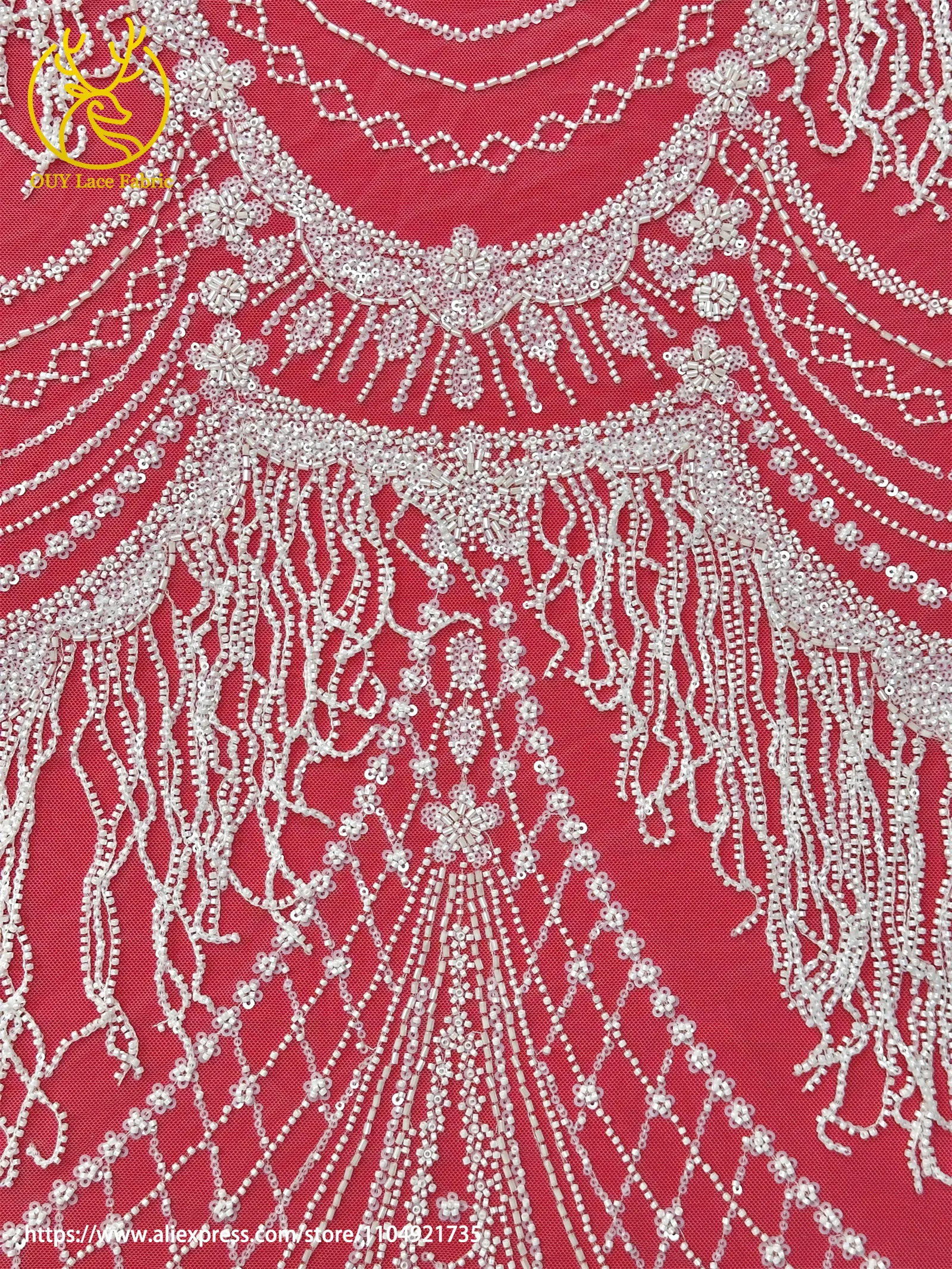 3D Luxuriöser Afrikanischer Handgefertigter Perlen-Spitzenstoff 2026 Französischer Nigerianischer Pailletten-Spitzenstoff für Brautkleider und Hochzeitskleider – Detail 12