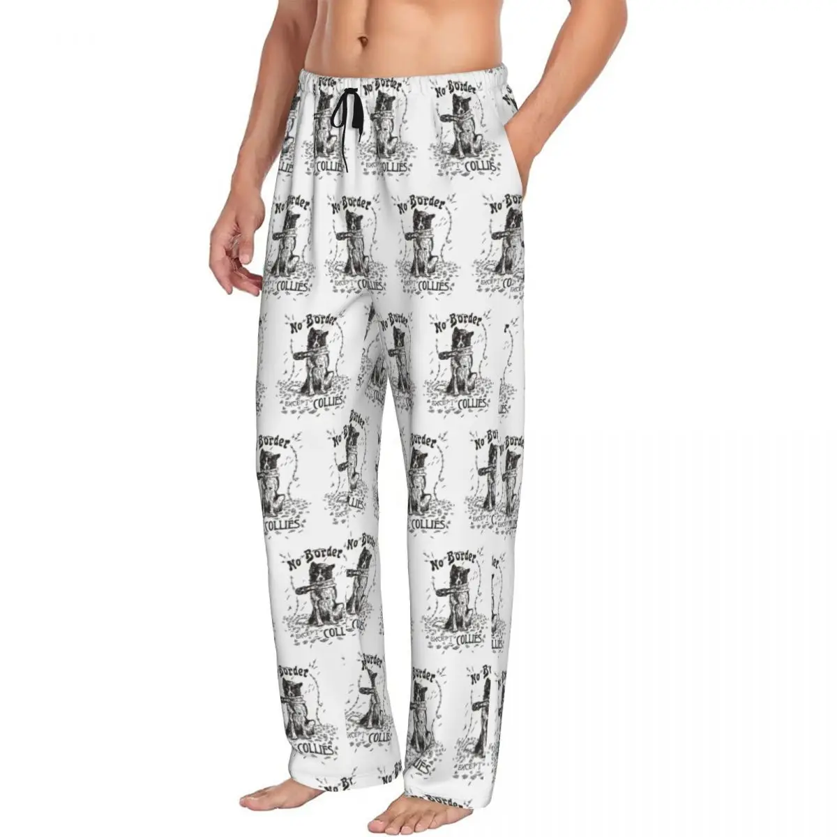 

Custom No Border Except Collies Men Pajama Pants Lounge Sleep Sleepwear Bottoms with Pockets