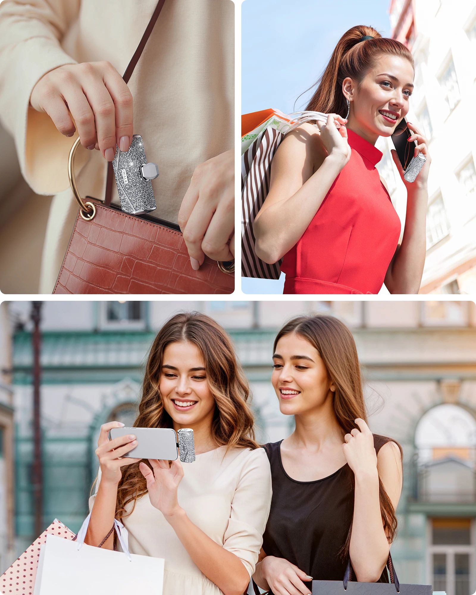 Banco de potência de luxo iWALK |   5000mAh |   Carga Rápida 22,5W |   Tamanho do batom |   Diamante - Design Brilho |   USB - C Construído - em