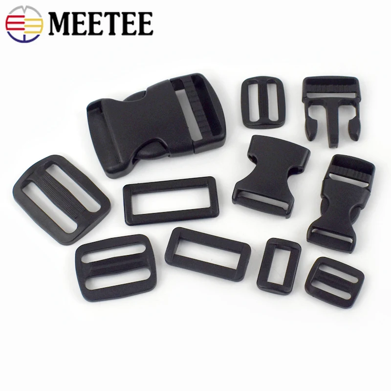 10Sets 15-38mm Plastic Buckles Release Buckle Tri-Glide Slider Adjustable Clasp for Bag Strap Belt Webbing Clip DIY Accessories