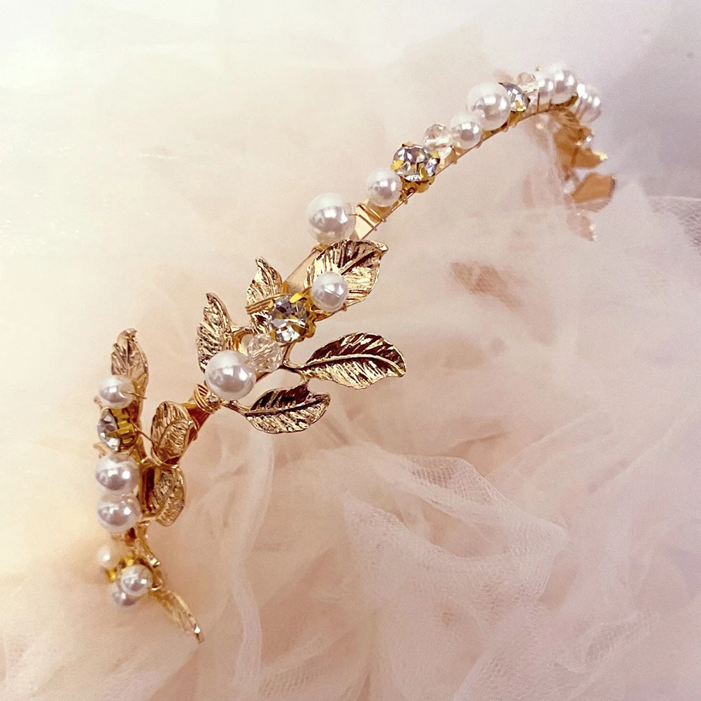 

Baroque Golden Headdress Bridal Hair Accessories Zinc Alloy Bride Headpiece Pearl Crown Wedding Leaf Headband Elegant Hairstyles