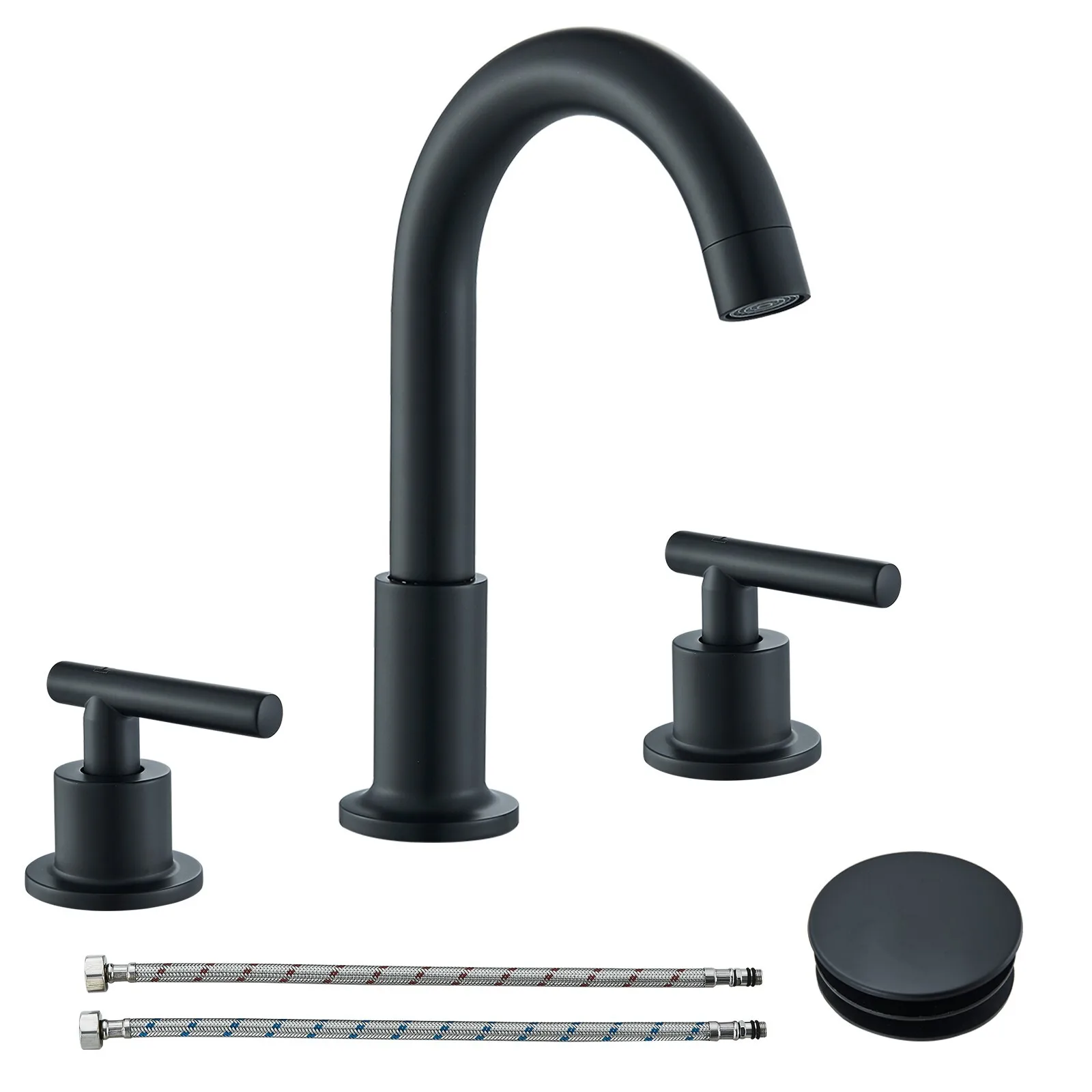 

Matte Black Bathroom Sink Faucet 3Holes Widespread Basin Vanity Mixer w/Drain