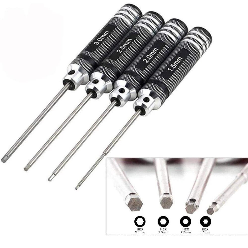 4 Pcs Hex Screwdriver Screw Driver Tool Kit Set for RC Car Aircraft Other Toys Grade White Steel/Titanium Plating