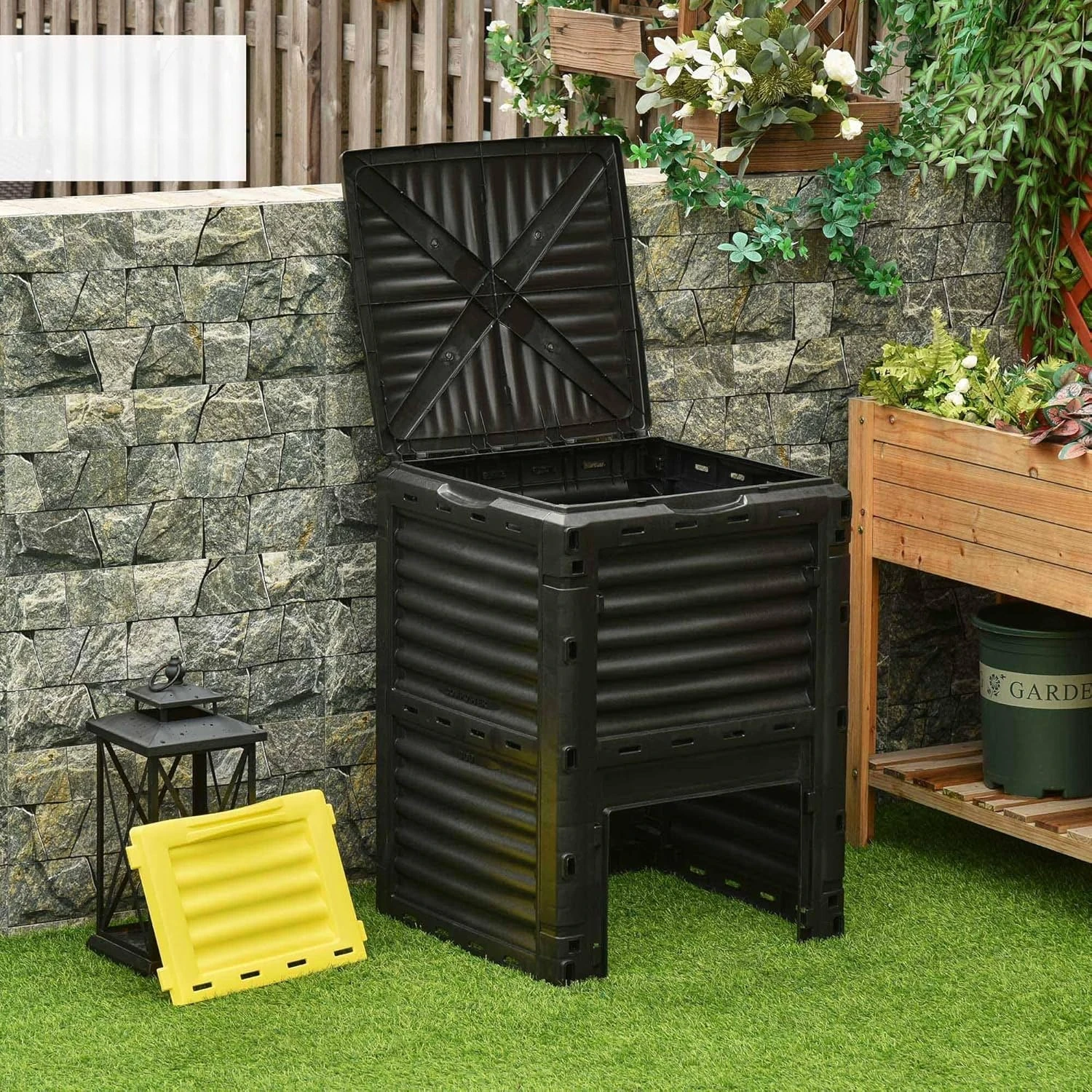 

Garden Compost Bin 80 Gallon Outdoor Large Capacity Composter Fast Create Fertile Soil Aerating Box, Easy Assembly, Yellow