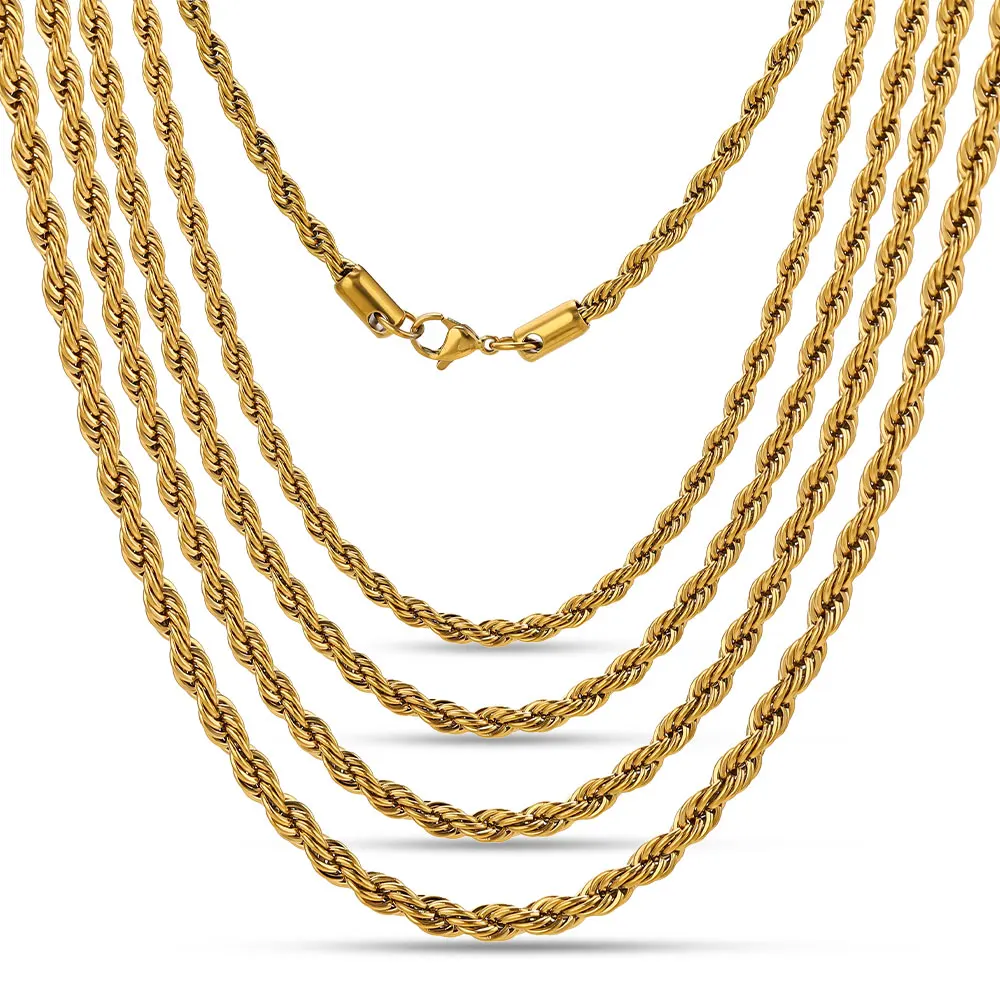 Stainless Steel Twist Rope Chain Necklace 2/3/4/5/6/7MM Width Rope Twist Chains Gold Waterproof DIY Jewelry Necklace Accessories