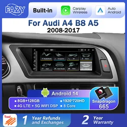 Android 14 Wireless Carplay Auto Radio For Audi A4 B8 A5 2008-2017 GPS Car IPS Screen Intellgent System Central Multimedia DSP