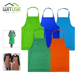 thicken cotton polyester blend cooking baking kitchen bib apron with pockets black blue green red yellow orange plain apron