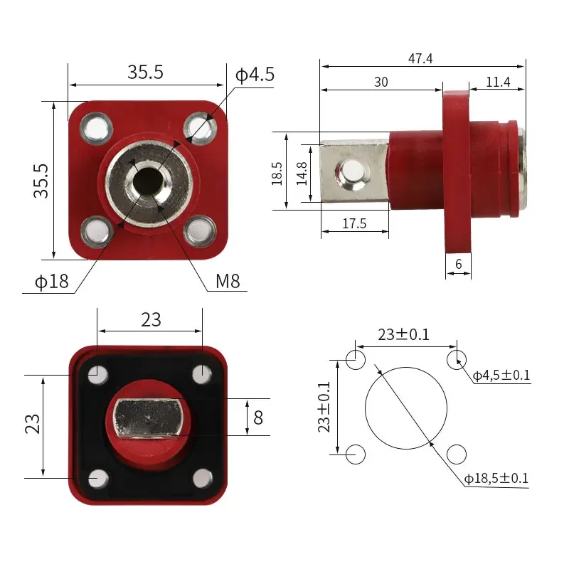 500A Square Energy Storage Terminal Lithium Battery Connector 120/200/300A Copper Wall Penetrating Screw Type Terminals Block