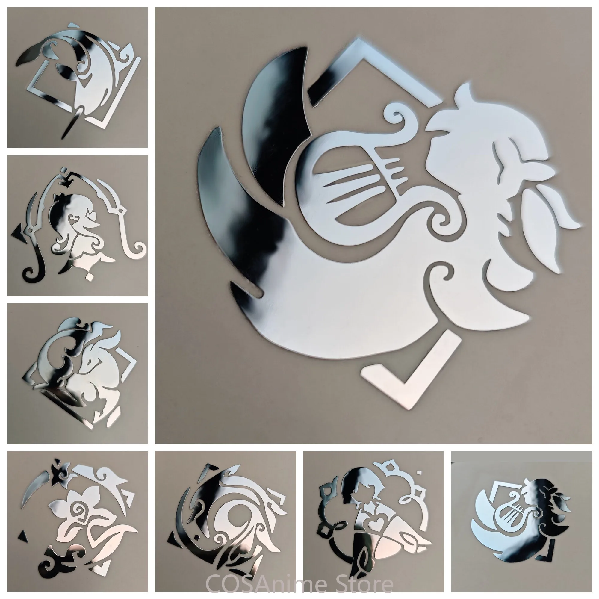 Genshin Impact Septième Élément Jeu Cosplay Étiquettes Métalliques Autocollant Pratique pour Ordinateur et Voiture Produits Similaires Collection de Délices Cadeaux
