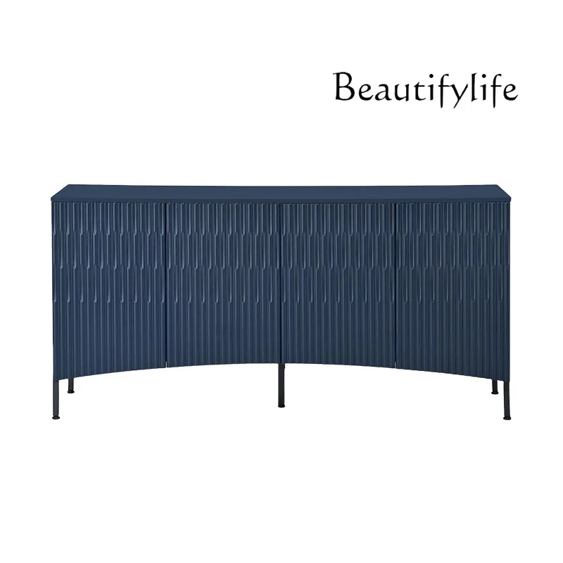 

American light luxury blue solid wood porch cabinet French retro style living room groove design locker