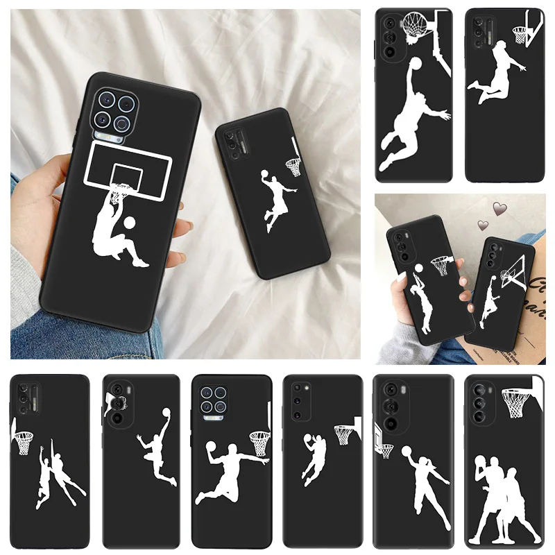 Ultra Thin Black Phone Case for Motorola G9 Edge 20 30 40 G50 G51 G60 G71 G22 G32 G52 G72 G53 G73 Basketball Shot Dunk Cover