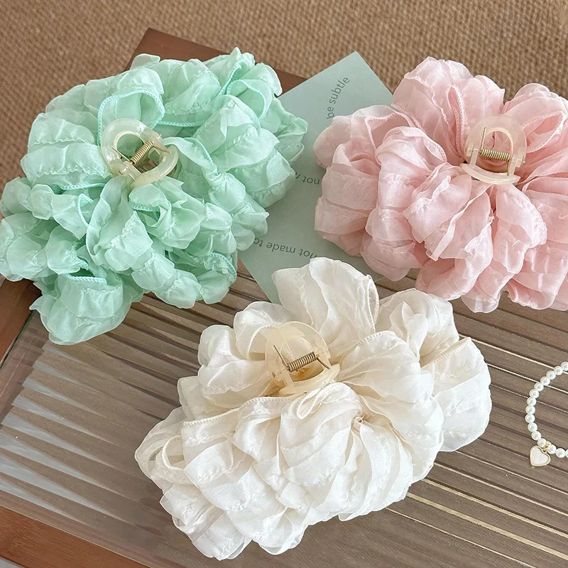

Pink Bow Hair Claw Women Super Large Flower Hair Crab Clip Pontail Shark Clip Korean Temperament Hair Pin Party Fashion Clamps