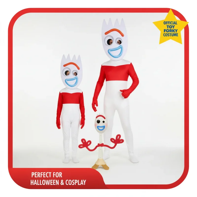 

✠ZTON ✠ZTON Forky Costume Jumpsuit Bodysuit with Mask Kids Cosplay Outfit Halloween Carnival Role Play Party Zentai Suit Unis✠❥L