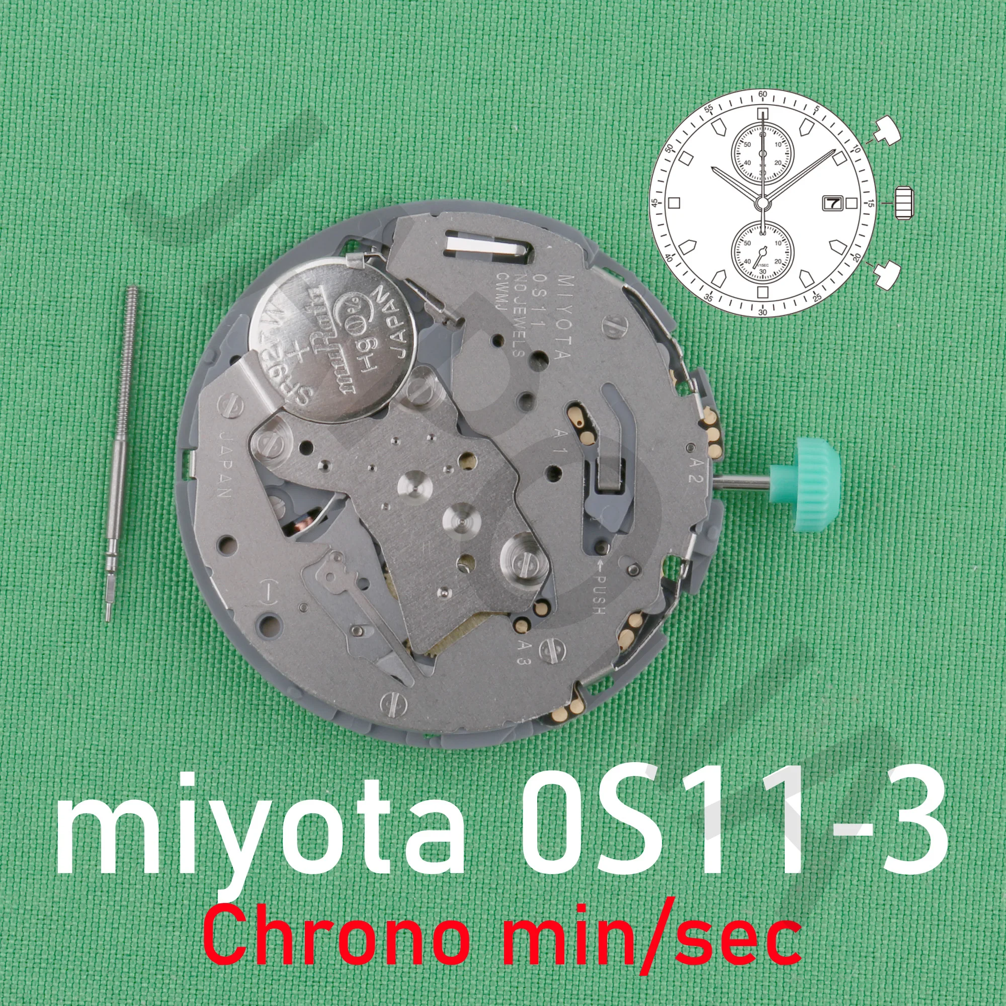 0s11 movement miyota 0S11-3 movement Chronograph movement japan movenment Can incorporate tachymeter function miyota OS11