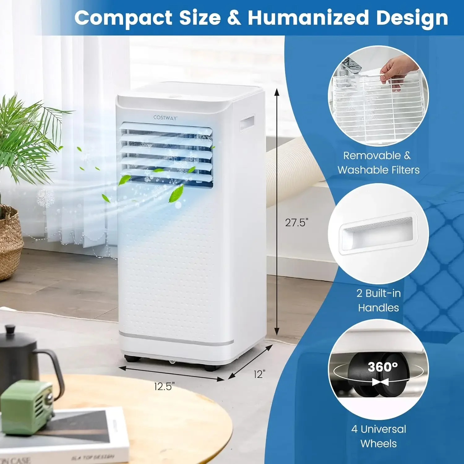 Portable Air Conditioner with Dehumidifier & Fan Mode, Sleep Mode, 24H Timer, LED Display, Child Lock, Remote Control, 350 Sq.Ft