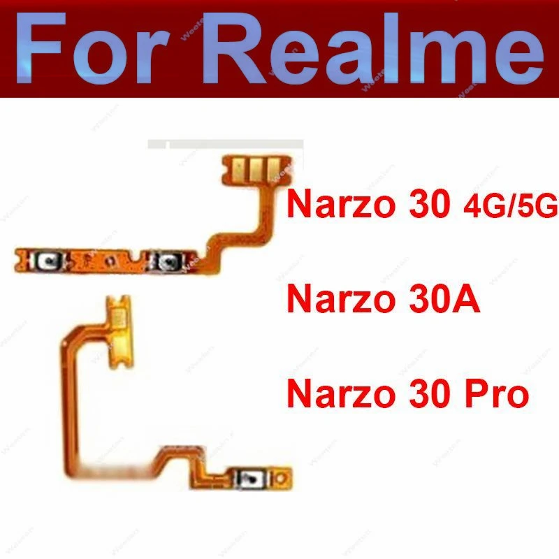 Power Volume Buttons For OPPO Realme Narzo 30 30A 30Pro 4G 5G ON OFF Power Volume Button Flex Ribbon Side Keys Flex Cable Parts