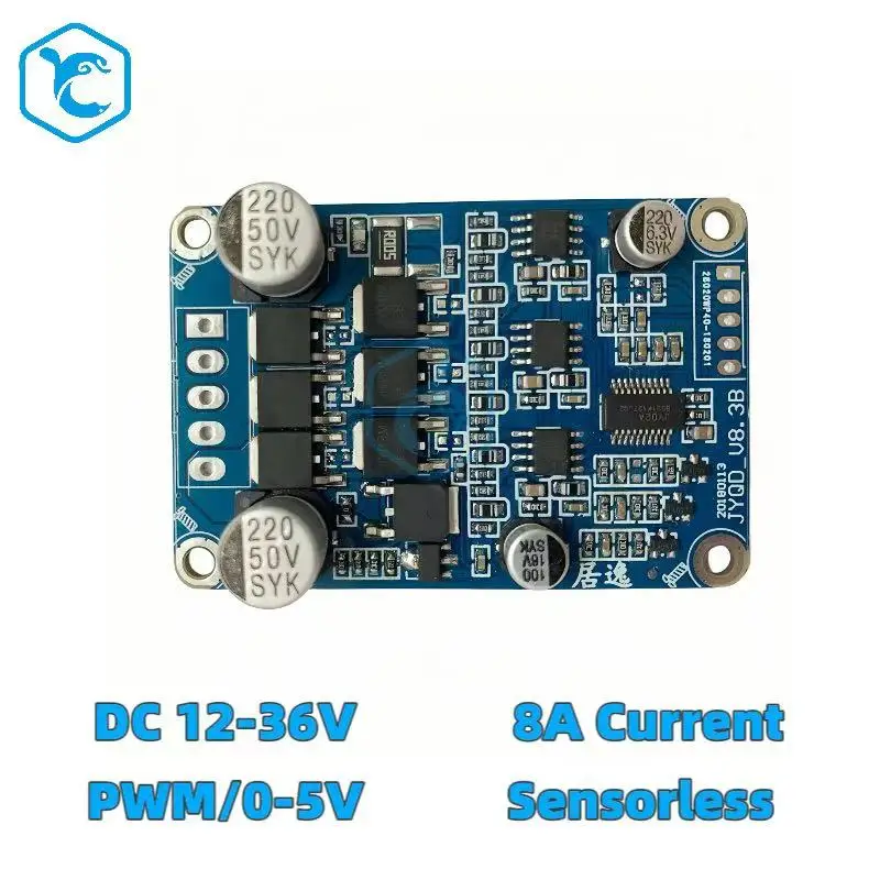 JYQD-V8.3B 12–36V 8A BLDC Motor Driver Board, 3-Phase Brushless DC Controller, PWM 0–100%, Hall Sensorless