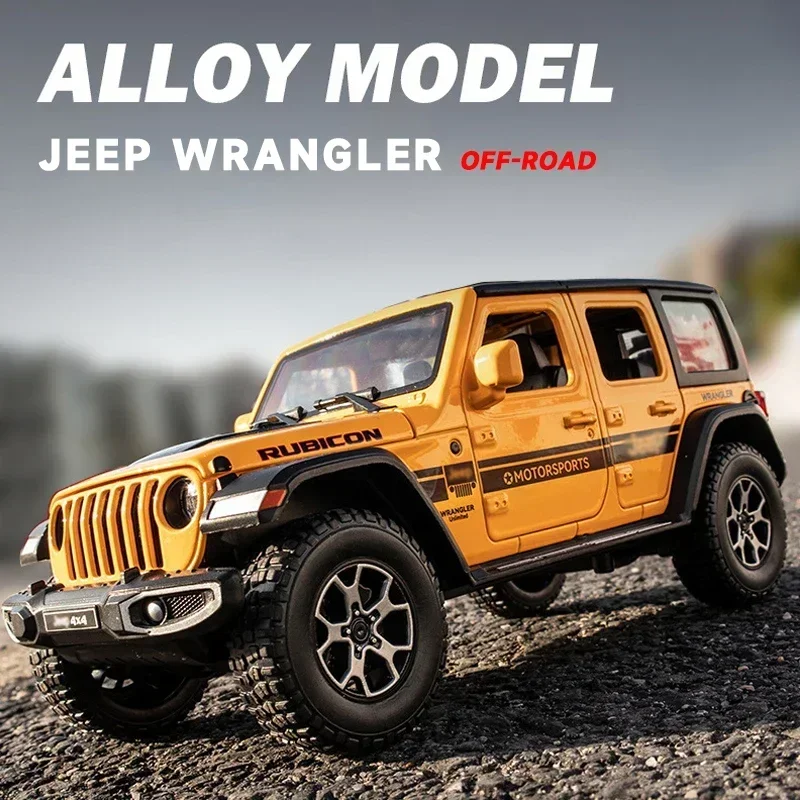 1:22 Jeep Wrangler Rubicon Off-Road vehicle Diecast Metal Alloy Model car Pull Back Sound Light Car Children Gift Collection