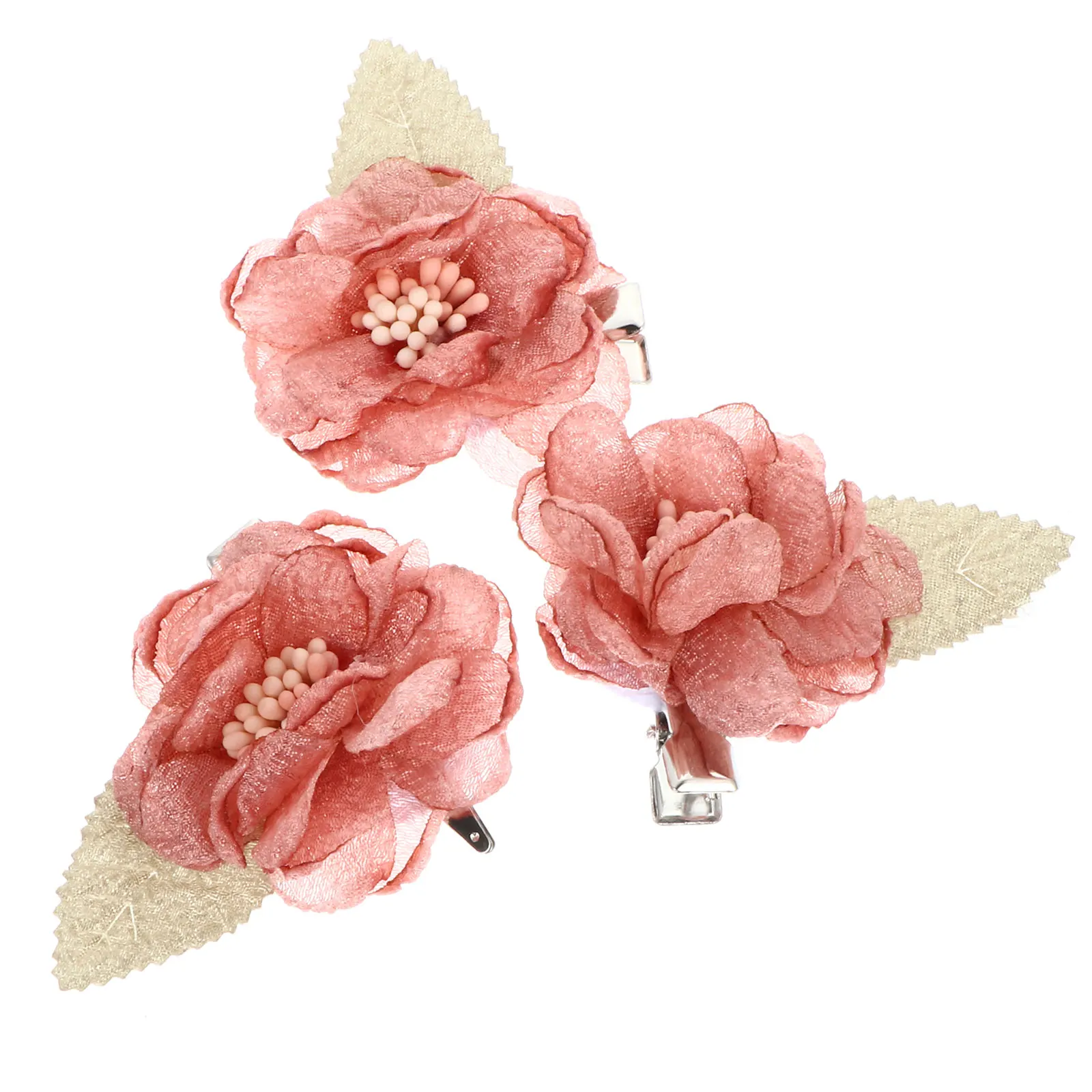 

3pcs Mesh Flower Hair Clips for Kids Baby Girl Accessories Decorative Ponytail Barrettes Bright Colors Realistic Flowers