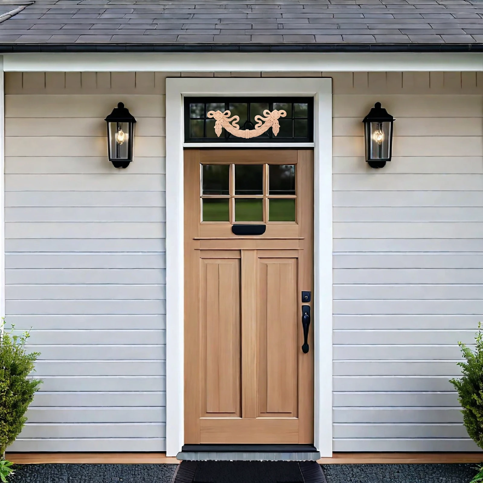 

2pcs Wood Carved Applique Onlays 32X10Cm European Style Decorative Trim For Furniture Door Cabinet Moulding Solid Flower Pattern