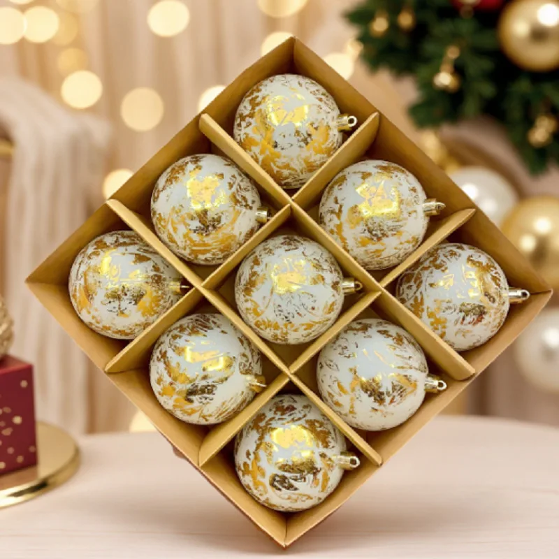 

2025 New Ink Graffiti Christmas Ball Sparkling Powder Hand drawn Christmas Ball Decoration Shop Window Tree Pendant 8cm 9pcs/set