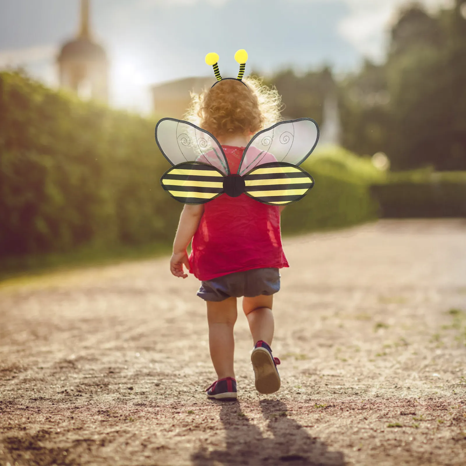 1 セット蜂コスプレ衣装黄色のハロウィーンコスチューム用翼ヘッドバンドステージパフォーマンスドレスアップパーティーフェスティバル小道具