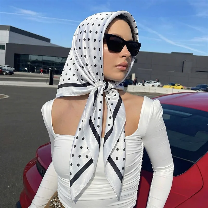 

2026 Dot Print Square Scarf For Women Silk Shawl Neckerchief Female Hair Bands Head Wraps Headband Foulard Satin Hijab Bandana
