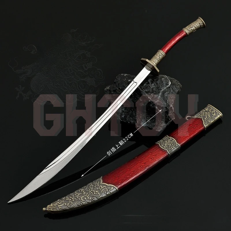 

22cm/8.66in Qing Dynasty Model Metal Handicraft Ornament Red Oxtail Knife with Sheath Desktop Display Peripherals Gifts for Boys