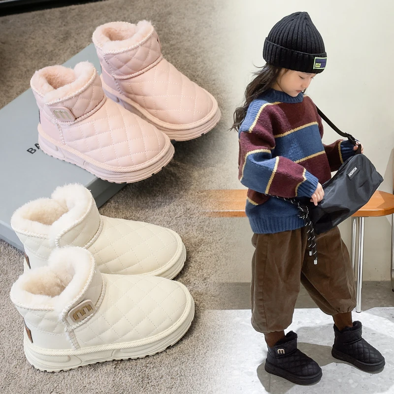 

Fleece-lined children's snow boots 2025 Winter New Thickened Waterproof Cotton Short Boots for Boys Anti-slip Shoes