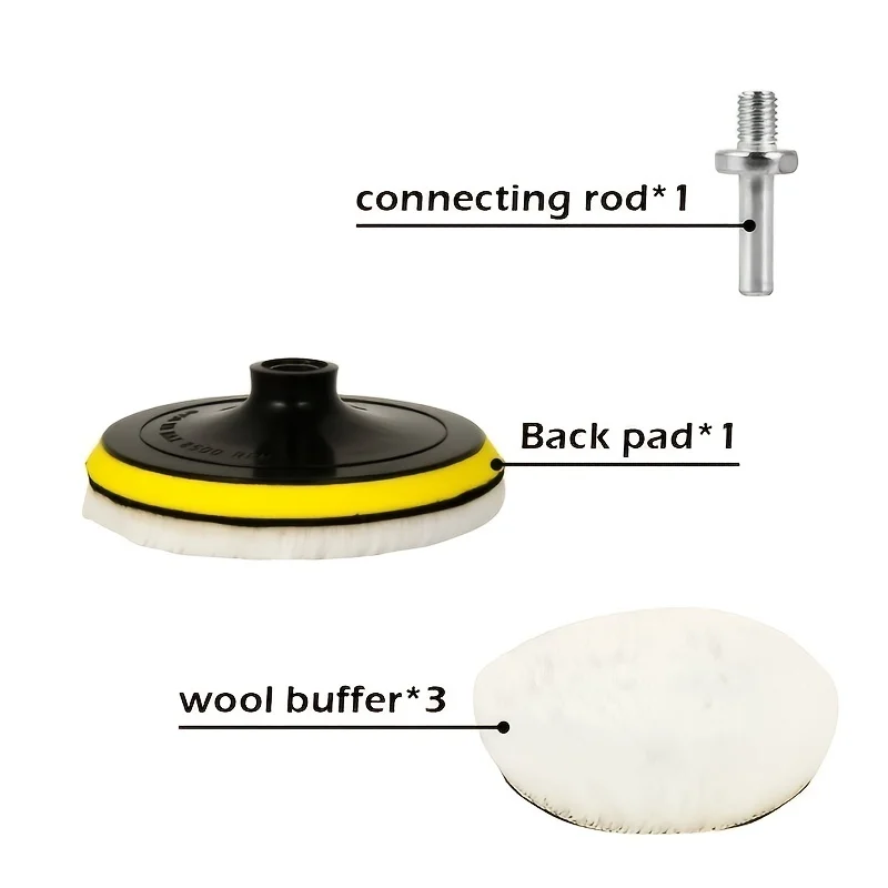 5pcs Wool Polishing Pad Set - Car Buffing Wheel Tool Kit with M14 Drill Adapter for 3/4/5 Inch Drill Buffing!