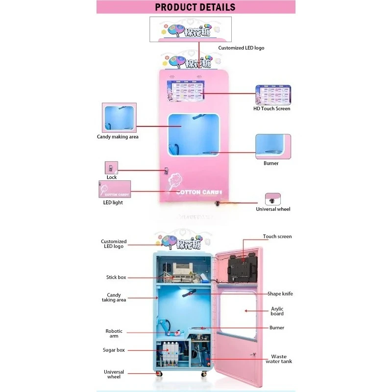 Cotton Candy Vending Machine, Factory Direct Floss Maker, Automatic Coin-Operated Vendor for Entertainment Center