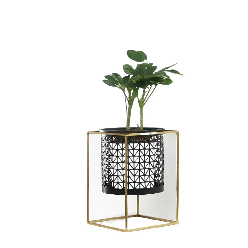 Nordic Light Luxury Gold Plant Stand Creative Hollowed Flower Pot Holder Fashionable Indoor Balcony Decor Shelf